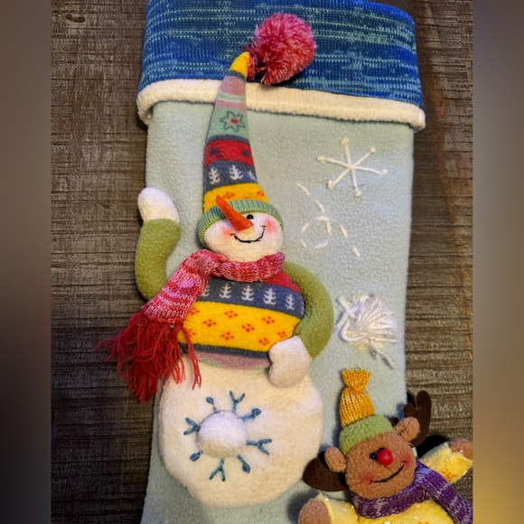 Snowman Christmas Stocking Blue 19.5 x 10 inches - Picture 2 of 5